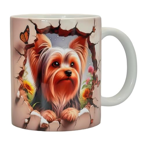 Shopi Zone Taza de cerámica Yorkshire Terrier 3D – Diseño realista con perro, mariposas y flores – Taza original para café o té – Regalo único para amantes de los animales y perros pequeños Shopi Zone Taza de cerámica Yorkshire Terrier 3D – Diseño realista con perro, mariposas y flores – Taza original para café o té – Regalo único para amantes de los animales y perros pequeños