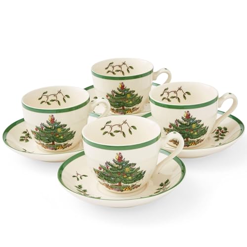 Spode Christmas Tree Teetasse und Untertasse, 4er-Set (mehrfarbig)