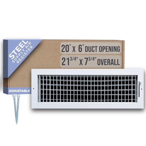 Fits 20x6 Duct Opening Steel Adjustable Air Supply Grille by Handua | Register Vent Cover Grill for Sidewall and Ceiling | White | Outer Dimensions: 21.75" X 7.75" by Handua - Used condition - US$45.54