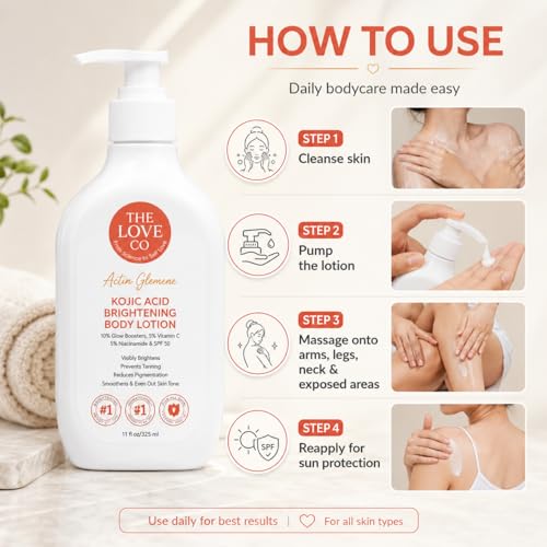 Buy The Love Co. Kojic Acid Brightening Body Lotion | 325ml with SPF 50 – 5% Vitamin C & 5% Niacinamide | De-Tan Body Lotion for Pigmentation & Dark Spots | Sunscreen for Women & Men Online at Low Prices in India - Amazon.in - Image 6
