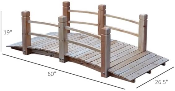 5FT Wooden Garden Bridge, Arc Footbridge Landscaping w/Double Handrails, Decorative Pond Bridge Walkway for Outdoors, Backyard, Stream, Creek (Natural)
