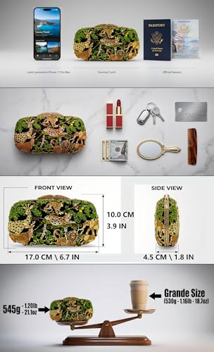 Image of Boutique De FGG Forest Jungle Animal World Crystal Clutch Purse for Women Formal Evening Bags Rhinestone Clutch Handbag,Mini