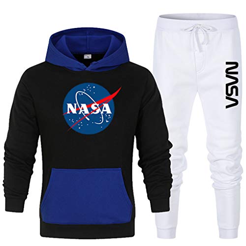 NASA Ensemble de survêtement 2 pièces pour homme avec capuche et pantalon de jogging en polaire imprimé L E Cover