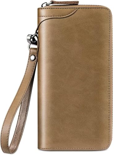 Men's Long Vintage Purse Zipper Money Clip Leather Clip Card Bag Card D-20 * 2.5 * 10cm