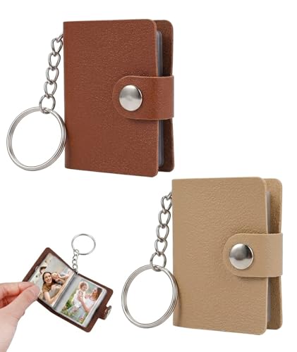 INOCEAN 2 PCS Photo Keychain, Leather Mini Photo Album Keychain, Two Color Available, Convenient Photo Carrying Solution, Ideal for Personal Photo Display, 40 Pockets for 2 Inch Instant Photos