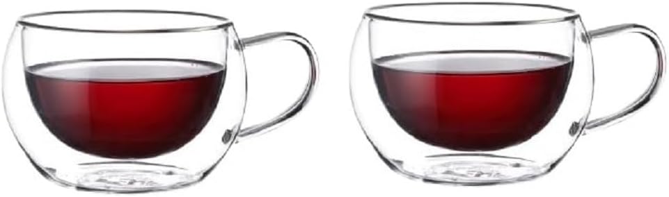 250 ml Double Walled Glass Coffee Mug with Handle | Insulated Tea & Coffee Cup Set for Home & Office Use (2, Lumi Glasscup)