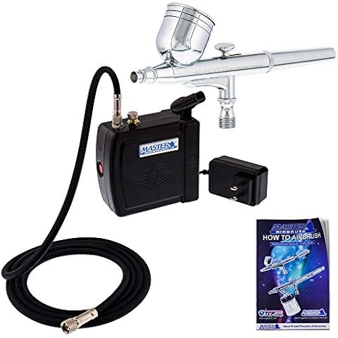 Master Airbrush Multi-Purpose Airbrushing System Kit with Portable Mini Air Compressor - Gravity Feed Dual-Action Airbrush, Hose, How-To-Airbrush Guide Booklet - Hobby, Craft, Cake Decorating, Tattoo Cover