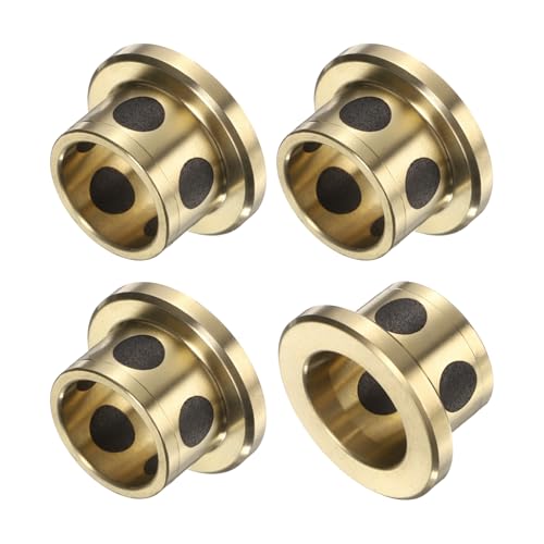 uxcell 4pcs Flange Sleeve Bearings 12mm Bore x 15mm OD x 12mm Height, Wrapped Oilless Flange Bushings Brass Graphite, Oilless Lubricating Cast Brass Bushing