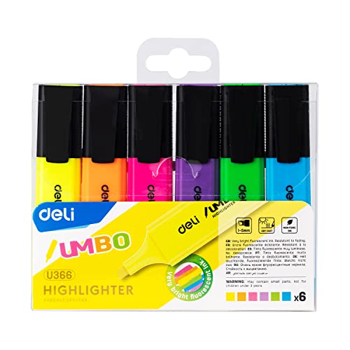 Deli Jumbo Highlighter Set Chisel tip: 1~5mm Assorted 6 pcs