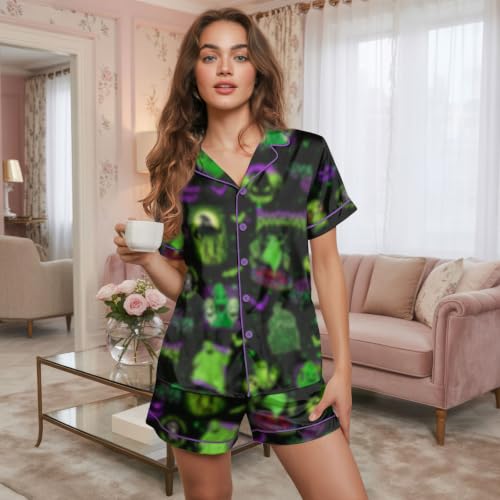 Image of Women's Short Satin Pajama Cute Pajamas, Silky Lightweight Satin Sleepwear
