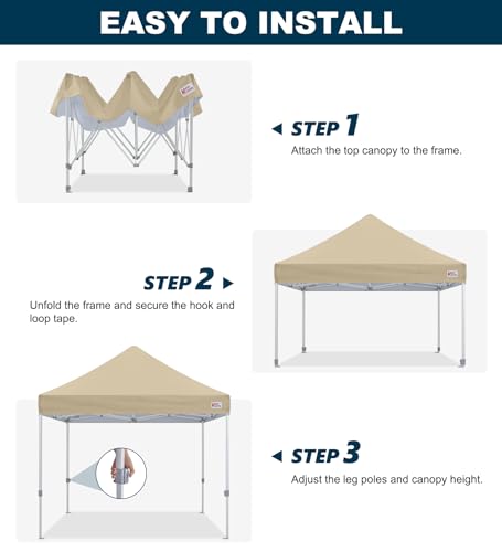 Image of MASTERCANOPY 10x10 Heavy Duty Pop Up Canopy Tent with Roller Bag(Beige)