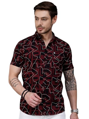 Image of Majestic Man Slim Fit Floral Printed Pure Cotton Casual Half Sleeve Shirt