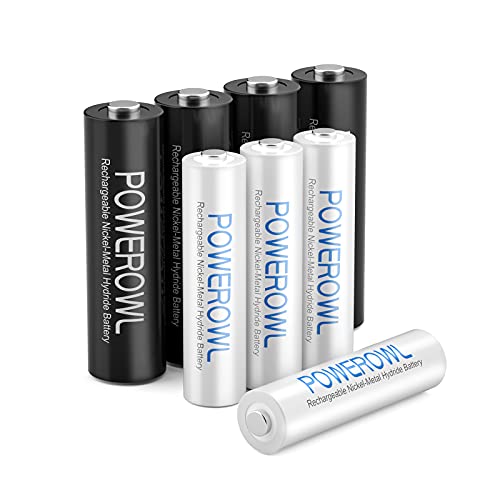 POWEROWL 1.2V AA AAA NiMH Baterías recargables, 4 X 400 AAA 2800mAh Baterías recargables y 4 AAA 1000mAh AAA Baterías recargables (8 piezas)