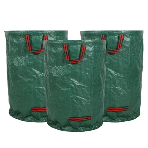 3 Pièces Sacs à Déchets de Jardin, Feuilles 120L / 272L, Sacs à Déchets avec Poignées de Transport Renforcées, Réutilisables et Imperméables, pour Ramasser Feuilles, Détritus