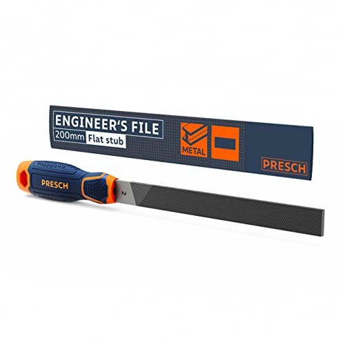 Presch Flat File 200mm, Three-Sided Cut for Filing Right-Angled workpieces Made of Metal and Wood, High-Quality Flat File