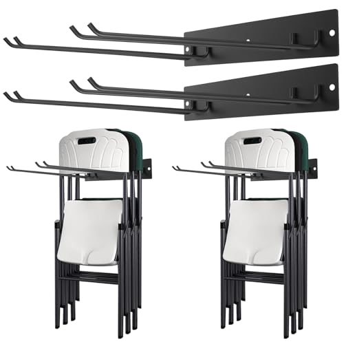 2 Pcs Folding Chair Storage Rack, Wall Mount Heavy Duty