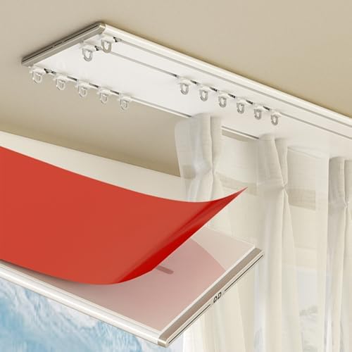 Heavy Duty Aluminum Curtain Track System - No Drill Ceiling Rails, 1.6m (5.2ft) Easy Install for Bedroom, Living Room, Hospital - Three Row Design