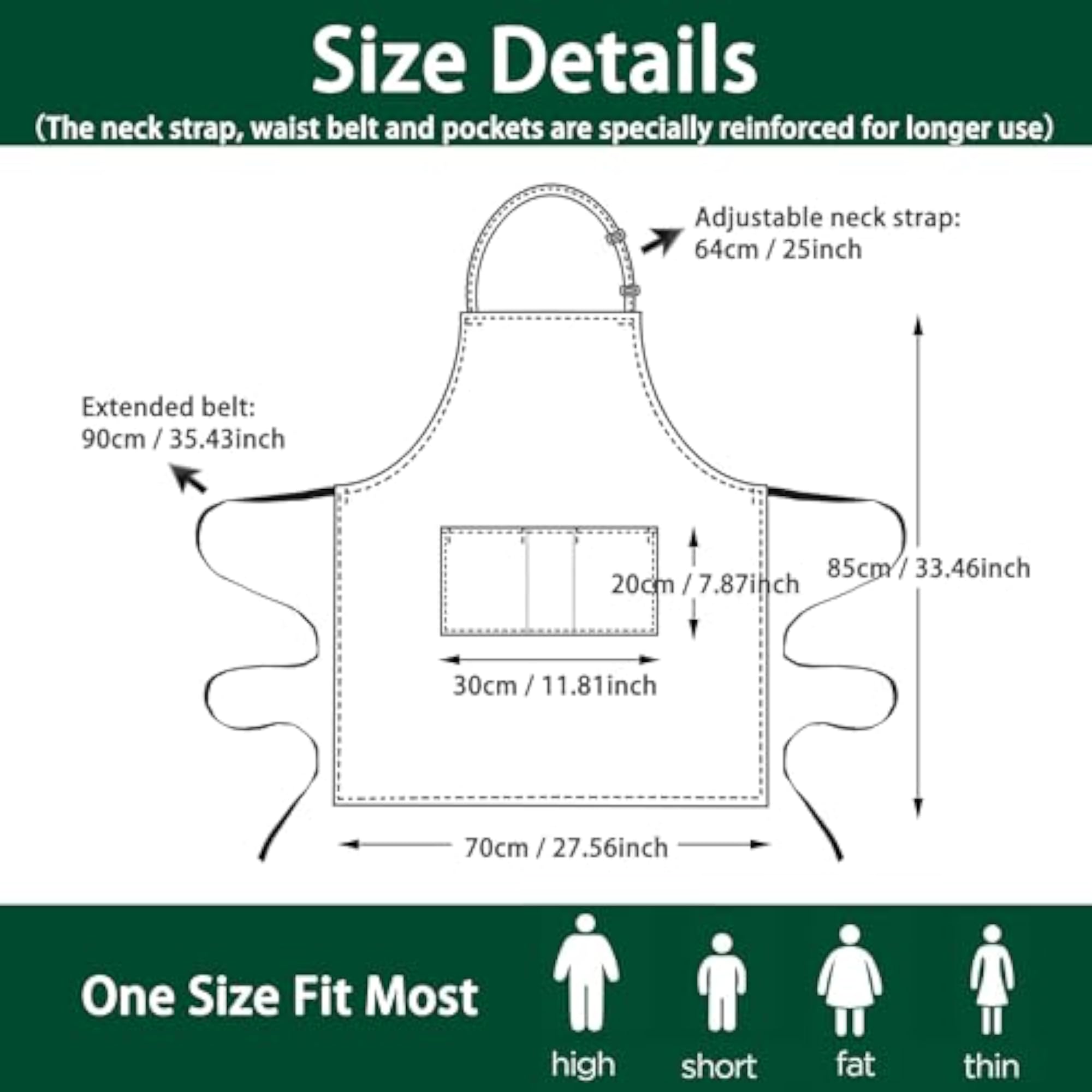 Black Chef Apron, Adjustable Bib Apron with 3 Pockets