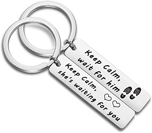 CHOORO Military Deployment Gift Military Couples Keychain Set Long Distance Relationship Gift Keep Clam Wait for Him (Keychain Set RG)