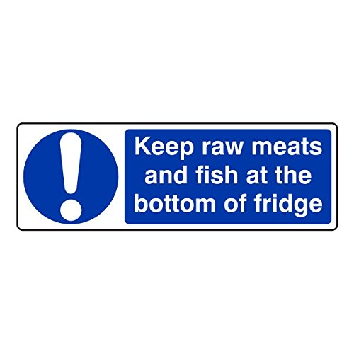 Lasting Impressions (Signs) Limited Blue 300Mmx100mm Keep Raw Meats And Fish At The Bottom Of Fridge Catering Sign Sticker Self Adhesive