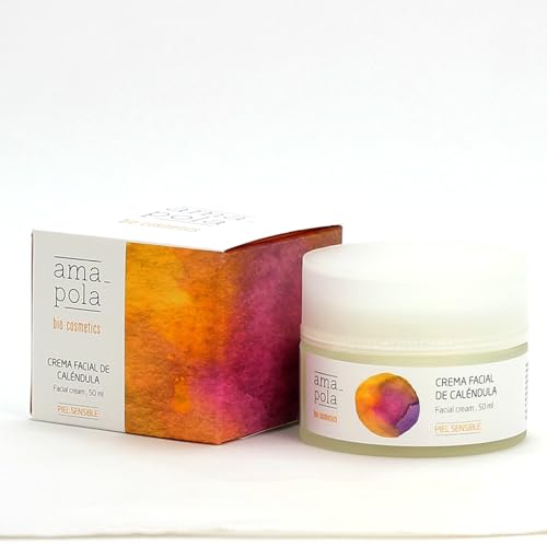 AMAPOLA BIOCOSMETICS Crema Facial de Caléndula para Pieles Secas y Sensibles - Hidratación y Reparación - Fórmula Ecológica, Natural y Vegana [50 ml]