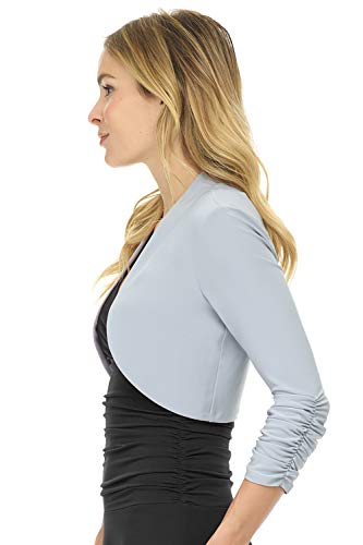 Image of Rekucci Women's Chic Soft Knit Stretch Bolero Shrug with Ruched Sleeves