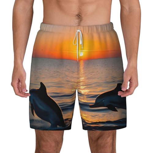 Traje de baño para hombre secado rápido ropa de playa transpirable ligera Sunset Dolphins