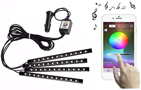 Car LED Strip Lights, Aukora Bluetooth App Controller Interior Lights for Car 4pcs 48 LED Multi Color Music Car Strip Light Under Dash Lighting Kit with Sound Active Function