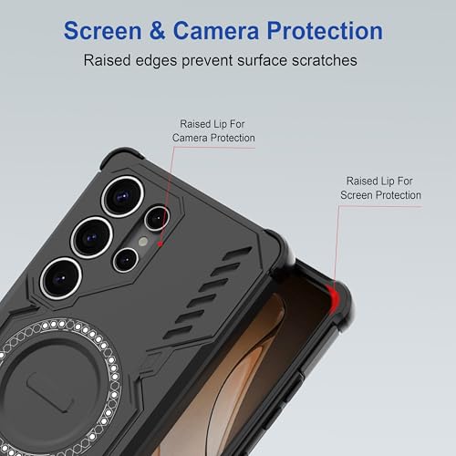 Image of amazon basics Back Case Cover for Samsung Galaxy S25 Ultra 5G | Magnetic Case with Built-in Metal Ring | Supports Mag-Safe Charger, Wallet & Car Mount | Shockproof Hybrid PC + TPU | Black