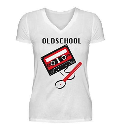 T-shirt col en V femme blanc Oldschool Tape parfait pour l'été