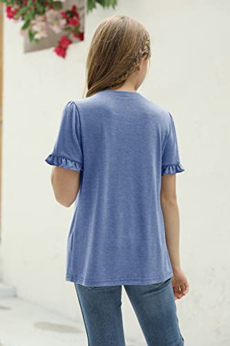 Image of Haloumoning Girls Crew Neck T Shirts Peplum Babydoll Tops Tees 4-15 Years | Girls T-Shirts, Casual Loose Tunic Tops, Cute Ruffle T Shirts, Short Sleeve Shirts, Long Sleeve Blouse
