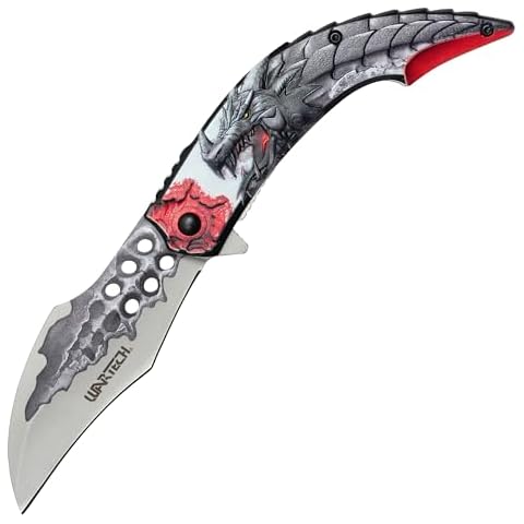 Buckshot Knives 8" Overall Engraved Anodized Aluminum Handle With 3D Printing Dragon Folding Pocket Knife (PWF06RD) Cover