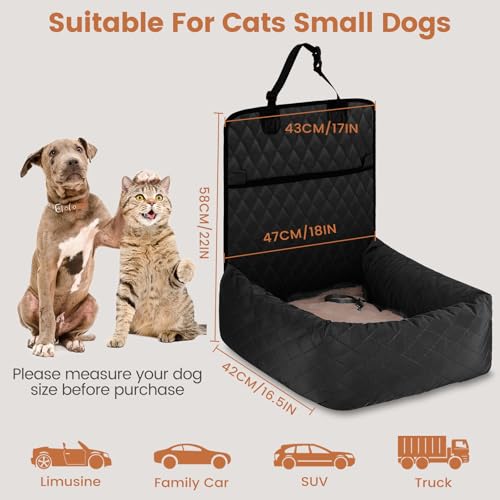 Hundebett Autositzbezug Pet Car Booster Seat 2 in 1 Front Back Protector Pet Lookout Tragbarer Autositzabdeckung Hundetransport Vordersitz mit dickem Zwinger und Sicherheitsgurt (Schwarz, M)
