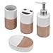 MyGift 4 Pcs Soap Dispenser and Toothbrush Holder Set, Ceramic Bathroom Accessories Set, Soap Dish, Pump Dispenser, Tumbler Cup, Dual Tone White with Clay Stripe