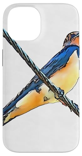 ツバメ 鳥 オン ア ワイヤー ブラック アウトライン アート スマホケース iPhone 14 用