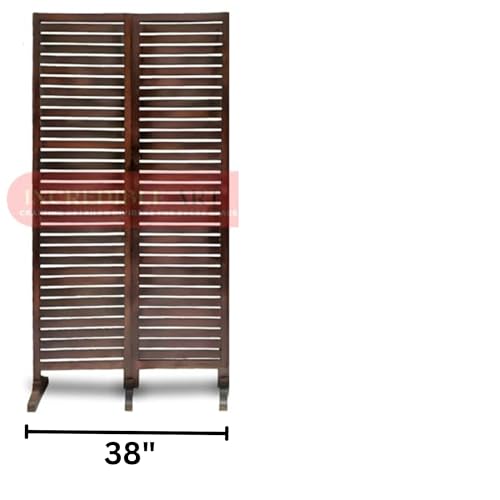 Image of Wooden Partition Wall Divider for Living Room, Wood Privacy Screen, Room Separator Rectangle Line Design- 5 Feet in Height (2 Panels with 3 Stands)