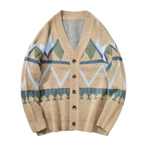 Cardigan en tricot homme à col en V avec maille vintage et coupe ample tendance