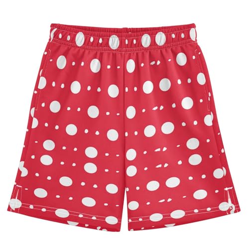 ALAZA Fashion Red Polka Dot Boys Athletic Shorts Casual Shorts with Pockets Bottom Pants Summer Athletic Running Shorts 9-10 Year
