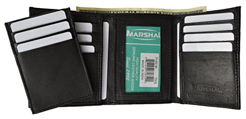 Men's Leather Trifold Wallet Removable Flip Up ID Window by Marshal ®4