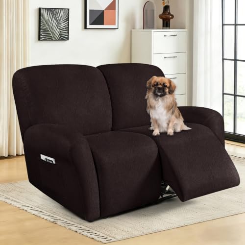 Image of ANARACHON Leather Look Loveseat Recliner Covers Stay in Place 6-Piece Recliner Sofa Slipcover 2 Seater Reclining Couch Cover Furniture Protector Washable (Recliner Loveseat,256Chocolate)