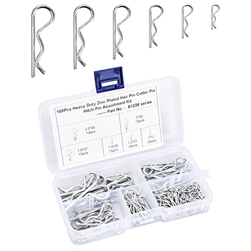 Pasadores Partidos, 100 Pcs Pasador de Chaveta, 6 Tamaños R Clips de Retención Acero Inoxidable, R Forma Pasador Dividido Resistente con Caja...