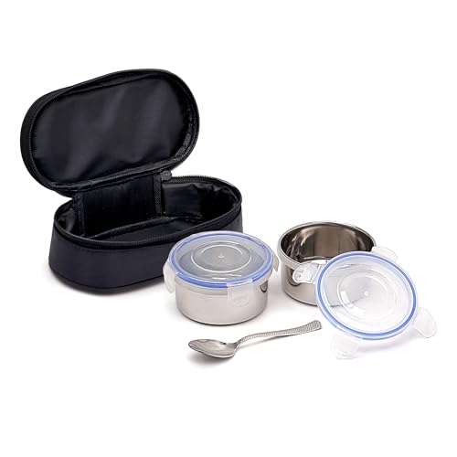 Image of Mumma's LIFE Stainless Steel Lunch Box Suitable for School, Offices and picnics(280 ML) (Black) (SMILEY)