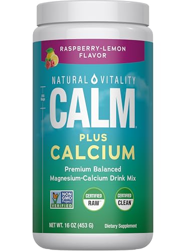 Natural Vitality Calm, Magnesium & Calcium Supplement, Drink Mix Powder Supports a Healthy Response to Stress, Gluten Free, Vegan, & Non-GMO, Raspberry Lemon, 16 oz