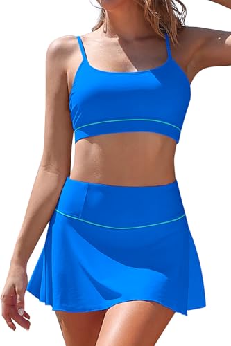 SHEKINI Damen Bauchkontrolle Bikini Sets U-Ausschnitt Badeanzug High Waisted Swim Rock(S, Blau)
