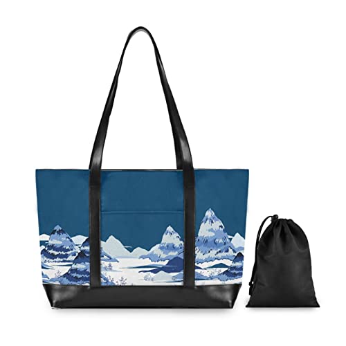 susiyo Ink Painting with Blue Mountains Laptop Tote Bag for Women 15.6 Inch Canvas Zip Large Travel Shoulder Handbag Business Office Work Bag Briefcase2