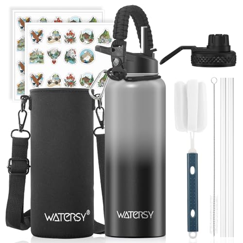 WATERSY Isolierte Edelstahl Thermosflasche 40oz Vakuumisolierte Trinkflasche mit 2 Deckel Auslaufsichere Wasserflasche 1200 ml Doppelwand… – Ansicht 1