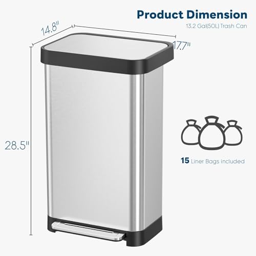 Caneca de basura rectangular de acero inoxidable 50L con pedal y compartimiento miniatura 2