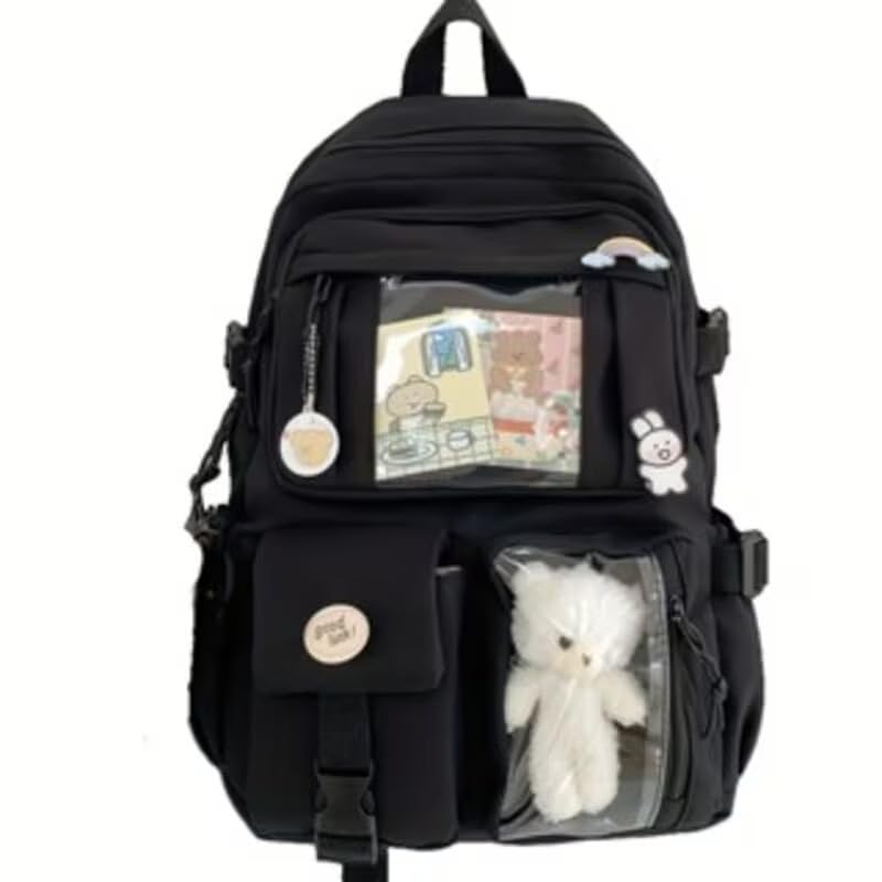 Mochila Feminina Escolar Passeio Coreano Grande Capacidade Sem Chaveiro Impermeável. (CAT. 11) (PRETO)