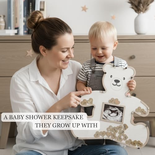 Image of Baby Memory Keepsake Frame Guestbook - Luxury Baby Shower & First Birthday Guest Book Alternative - Preserve Wishes, Messages & First Year Memories in a Beautiful Nursery Display