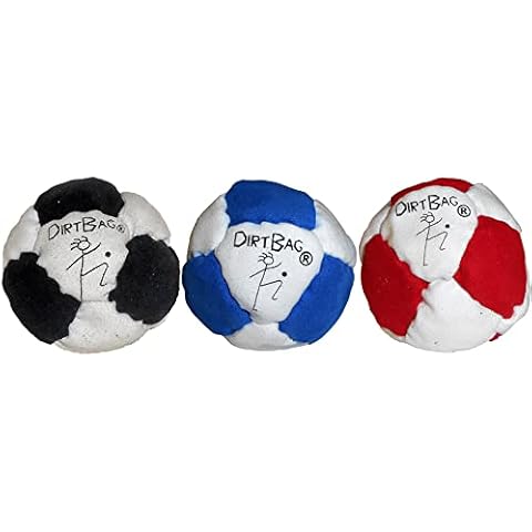DIRTBAG 14 Panel Footbag Hacky Sack 3 Pack, Sand Filled, Hand Sewn, Machine Washable, Unique 14 Panel Design - White Combo Cover